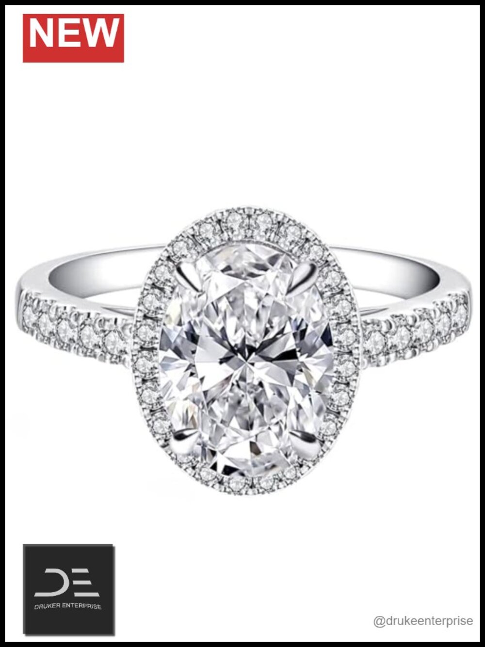 3.0 Carat Moissanite Engagement Ring S925 Sterling Silver 18K White Gold Plated